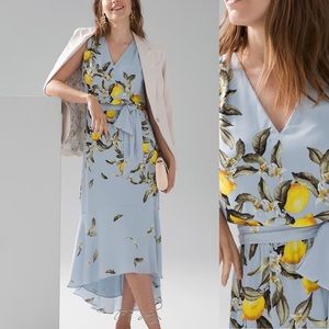 WHBM Blue Sleeveless Lemon Print Tea Midi Dress High Low Hem XL
